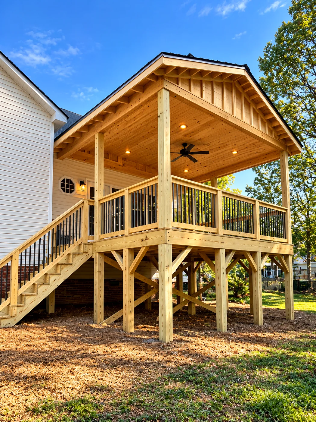 Covered deck with gabled roof
